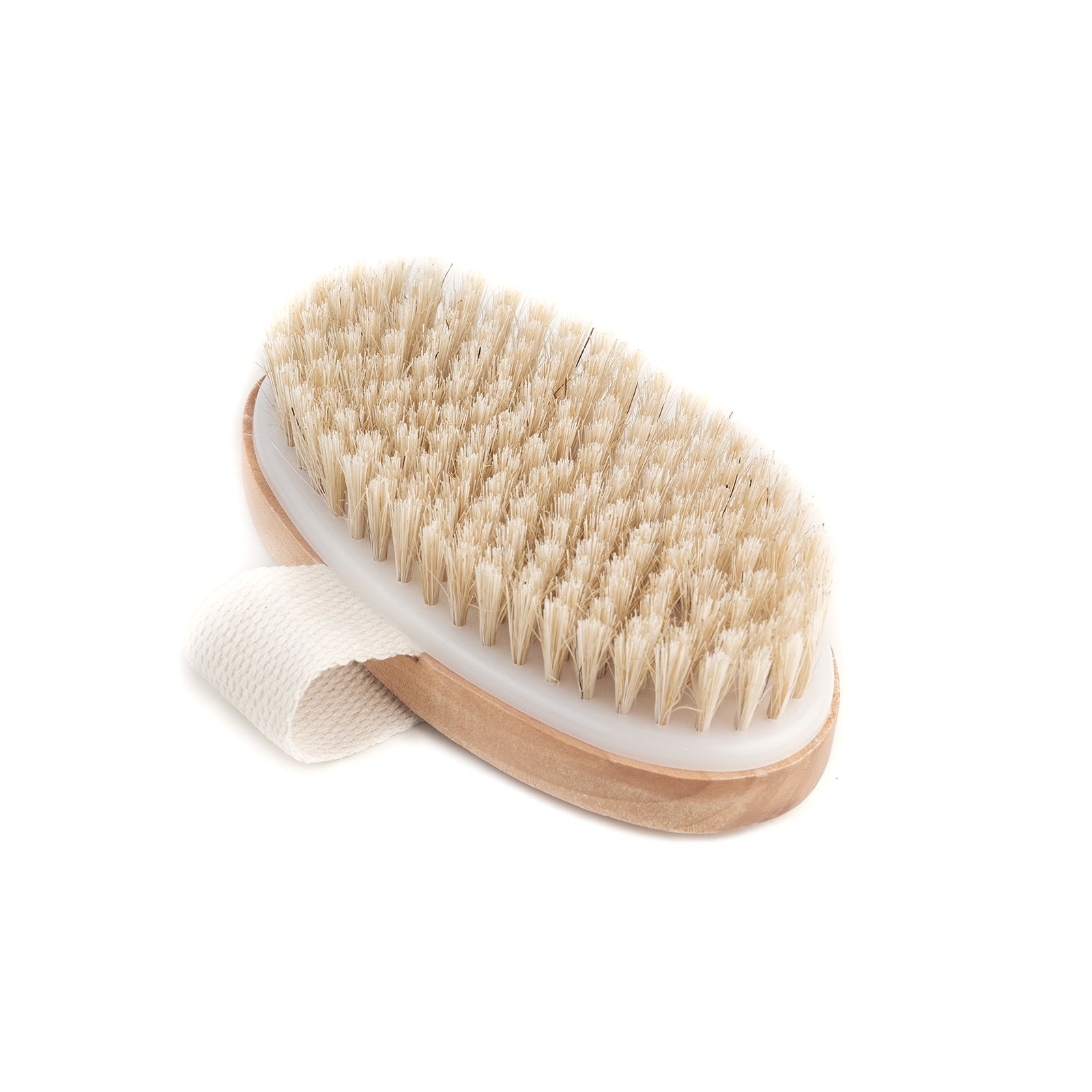 Body brush with natural bristles on a white background