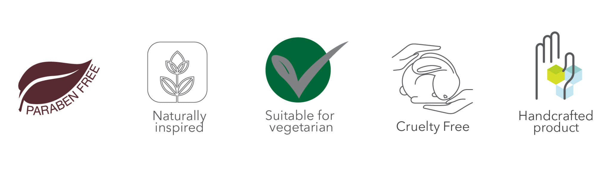 Set of icons indicating product attributes on a white background