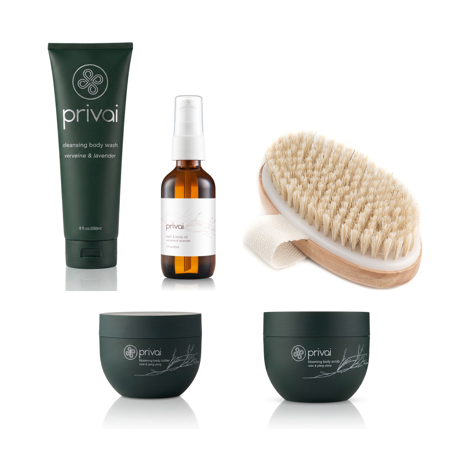 Privai Spa at Home Body Set, body wash, bath and body oil, dry body brush, body scrub, body butter