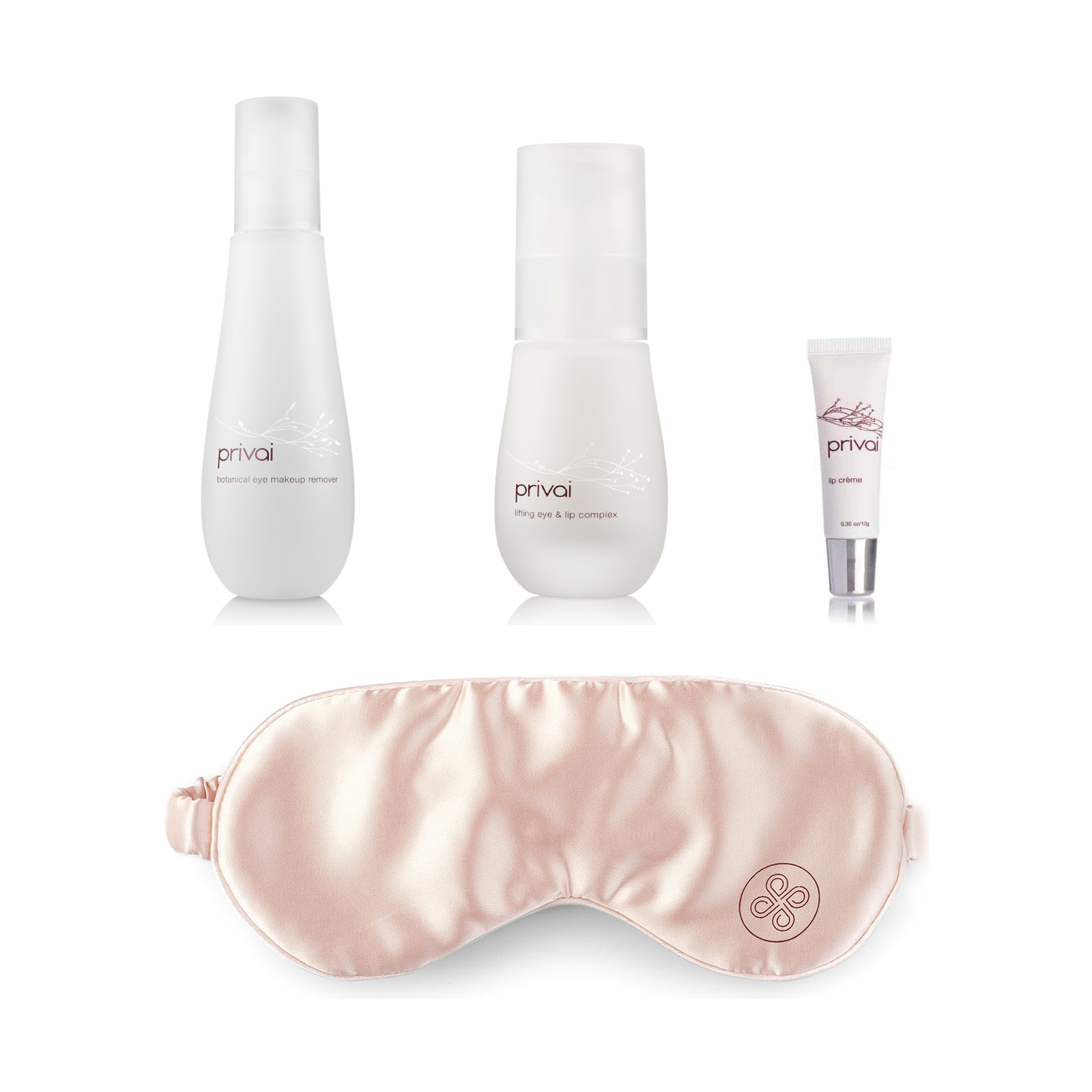 Privai Complete Eye Ritual, eye makeup remover, lifting eye and lip complex, lip creme balm, satin sleeping mask
